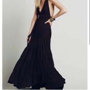 NWOT Free People Bella Halter maxi wrap backless dress Plum